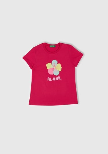  Kız Çocuk Fuşya Simli Grafik Baskılı T-Shirt