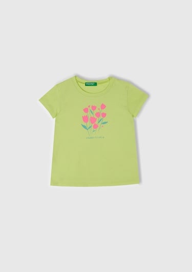  Kız Çocuk Sarı Grafik Baskılı Kısa Kollu T-Shirt