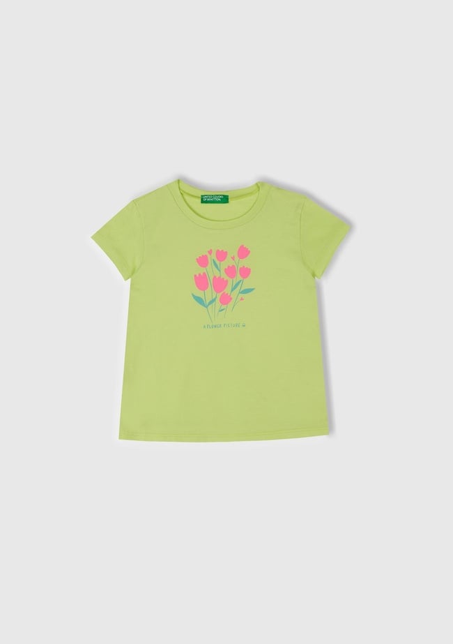  Kız Çocuk Sarı Grafik Baskılı Kısa Kollu T-Shirt