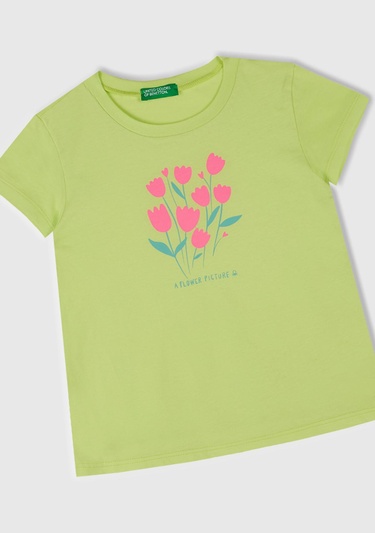  Kız Çocuk Sarı Grafik Baskılı Kısa Kollu T-Shirt