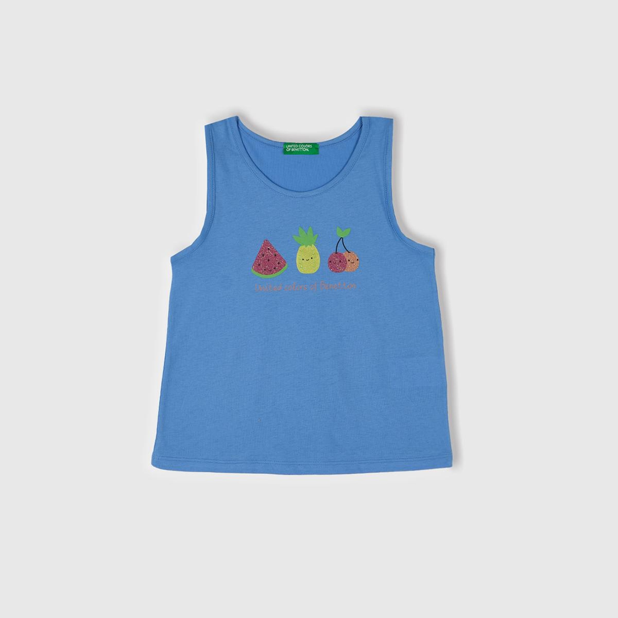 Kız Çocuk Mavi Simli Benetton Logo Baskılı Atlet