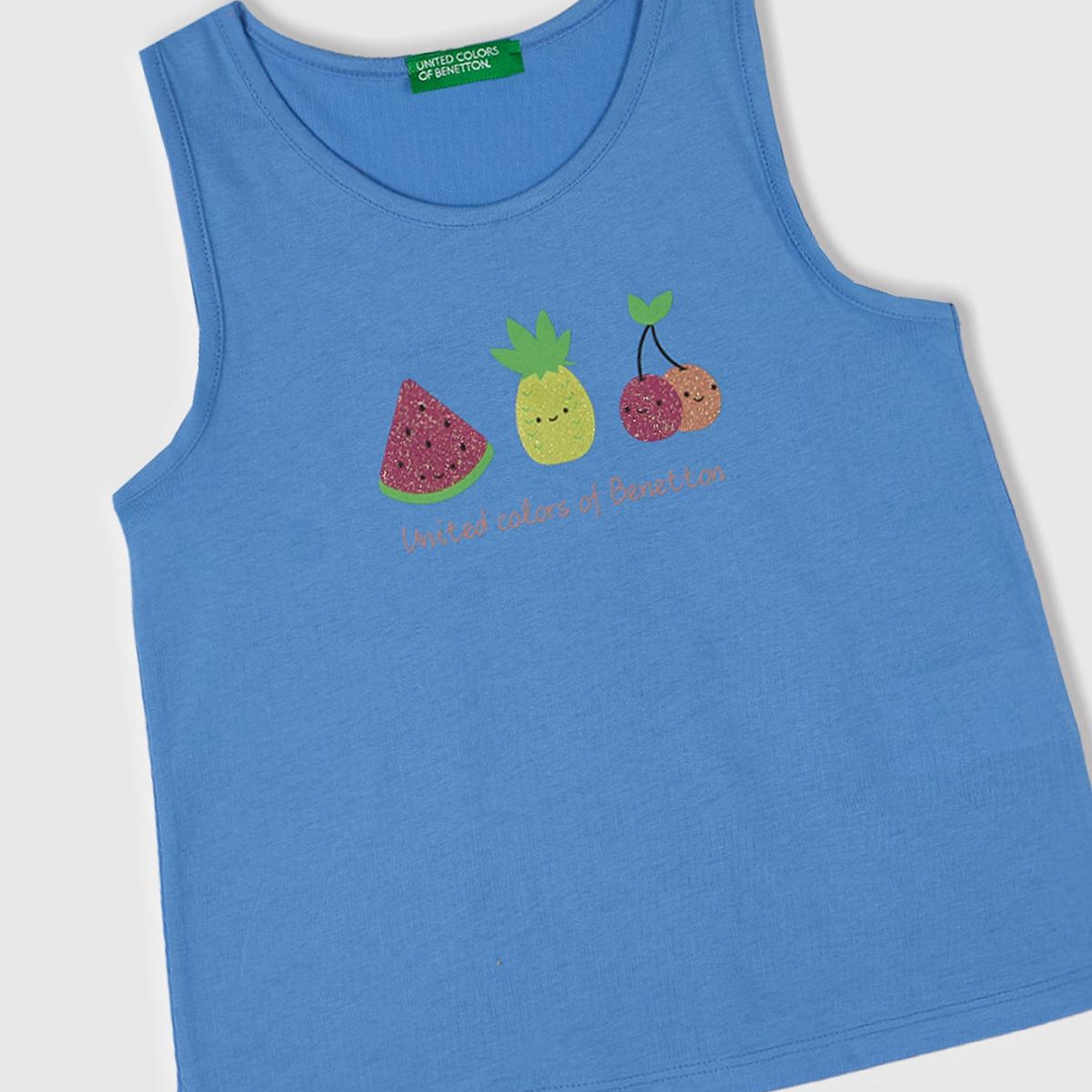 Kız Çocuk Mavi Simli Benetton Logo Baskılı Atlet