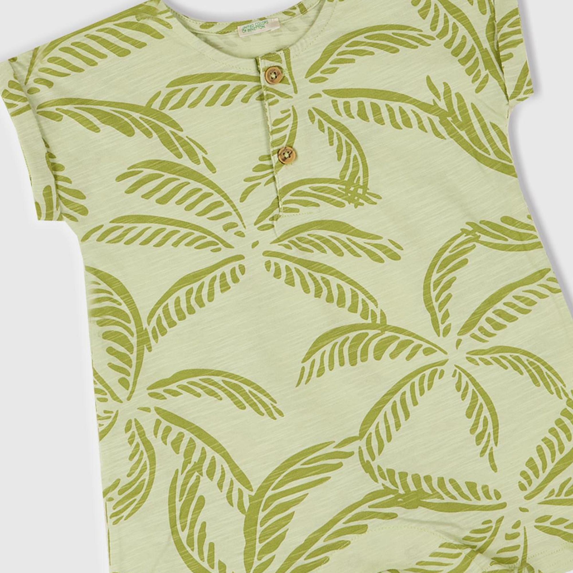 Bebek Yeşil Tamamı Desenli Önü Düğme Detaylı Gizli Çıtçıtlı Tulum