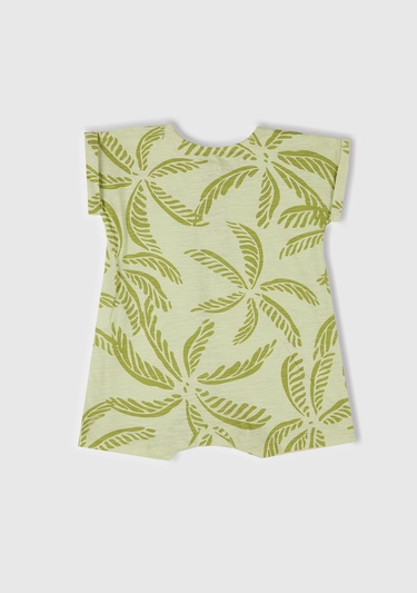  Bebek Yeşil Tamamı Desenli Önü Düğme Detaylı Gizli Çıtçıtlı Tulum