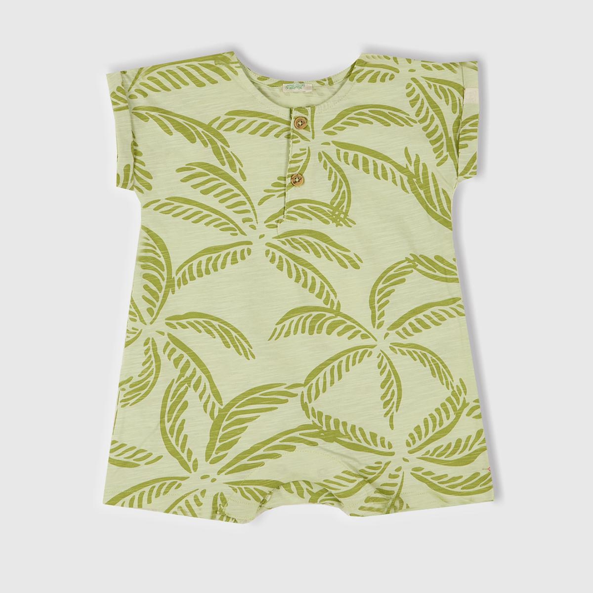 Bebek Yeşil Tamamı Desenli Önü Düğme Detaylı Gizli Çıtçıtlı Tulum