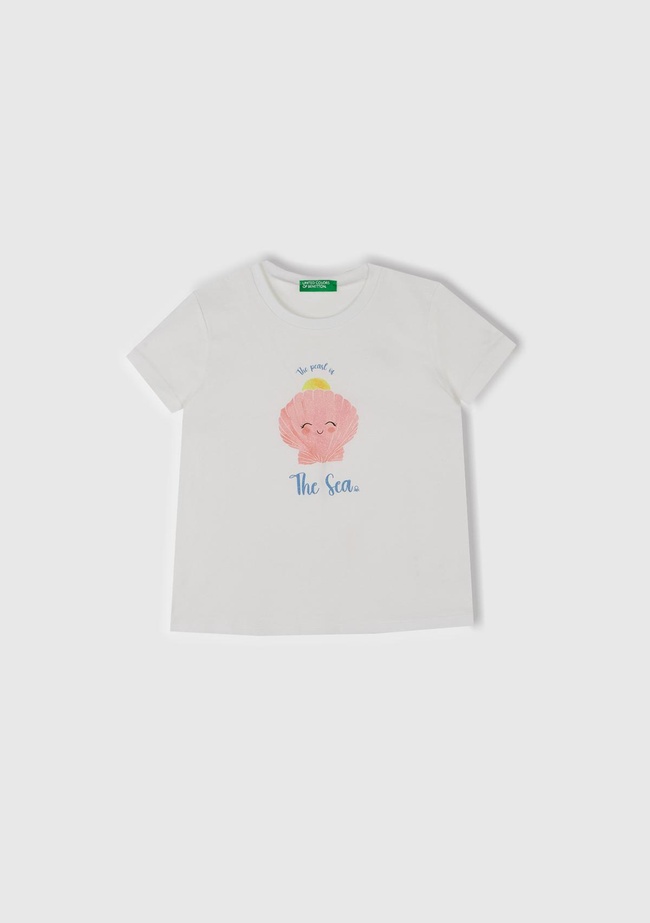  Kız Çocuk Beyaz Simli Grafik Baskılı T-Shirt