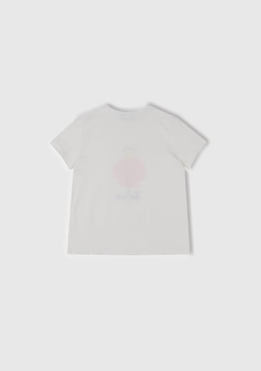  Kız Çocuk Beyaz Simli Grafik Baskılı T-Shirt