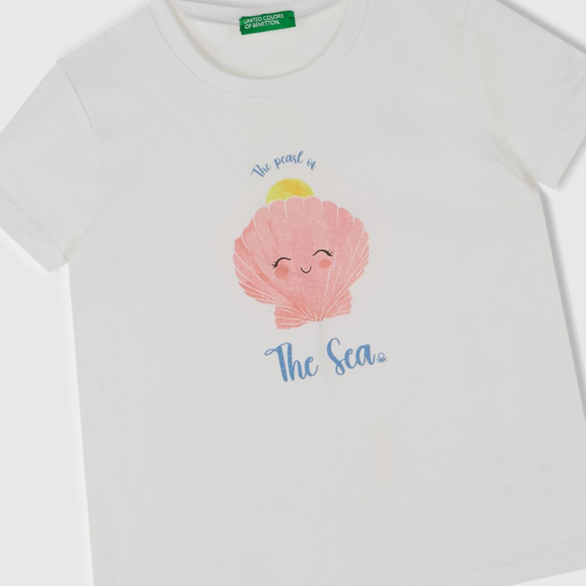 Kız Çocuk Beyaz Simli Grafik Baskılı T-Shirt