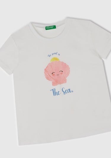  Kız Çocuk Beyaz Simli Grafik Baskılı T-Shirt