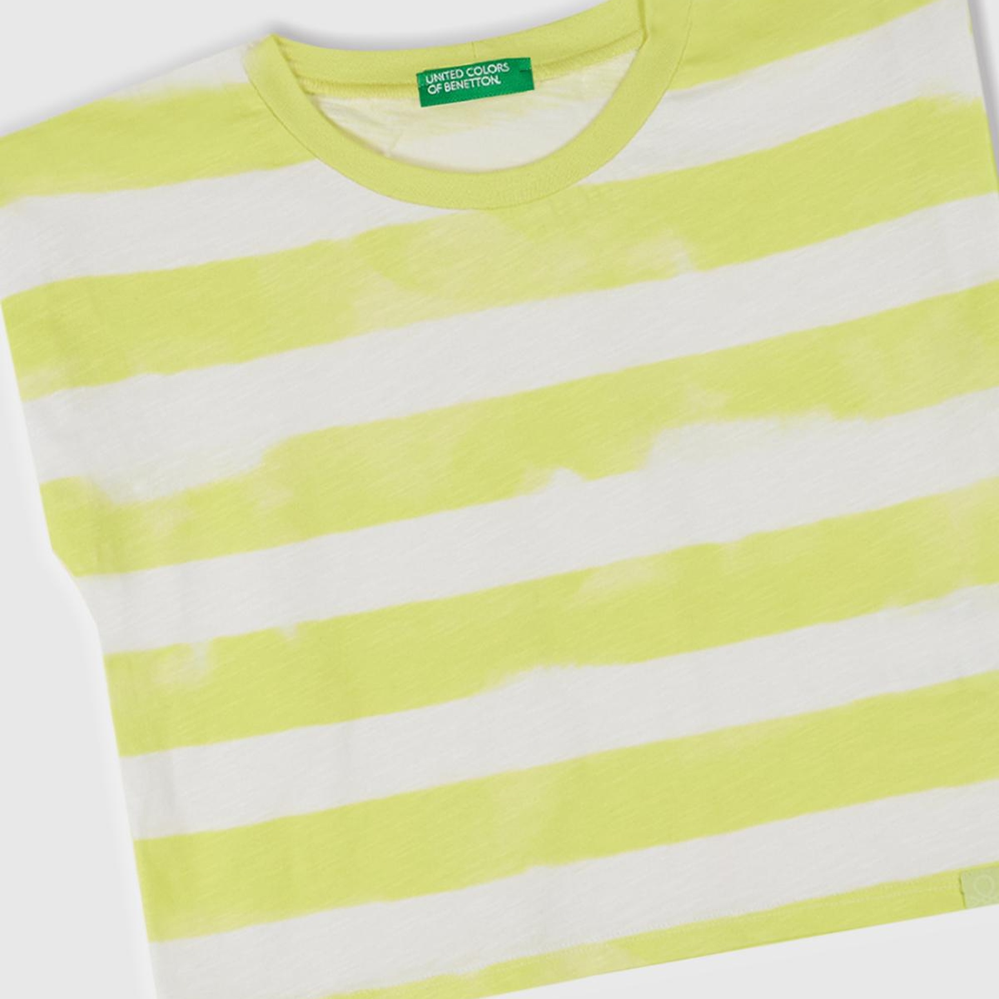 Kız Çocuk Sarı Çizgili Boynu Nervürlü Logo Etiketi Detaylı Kolsuz T-Shirt