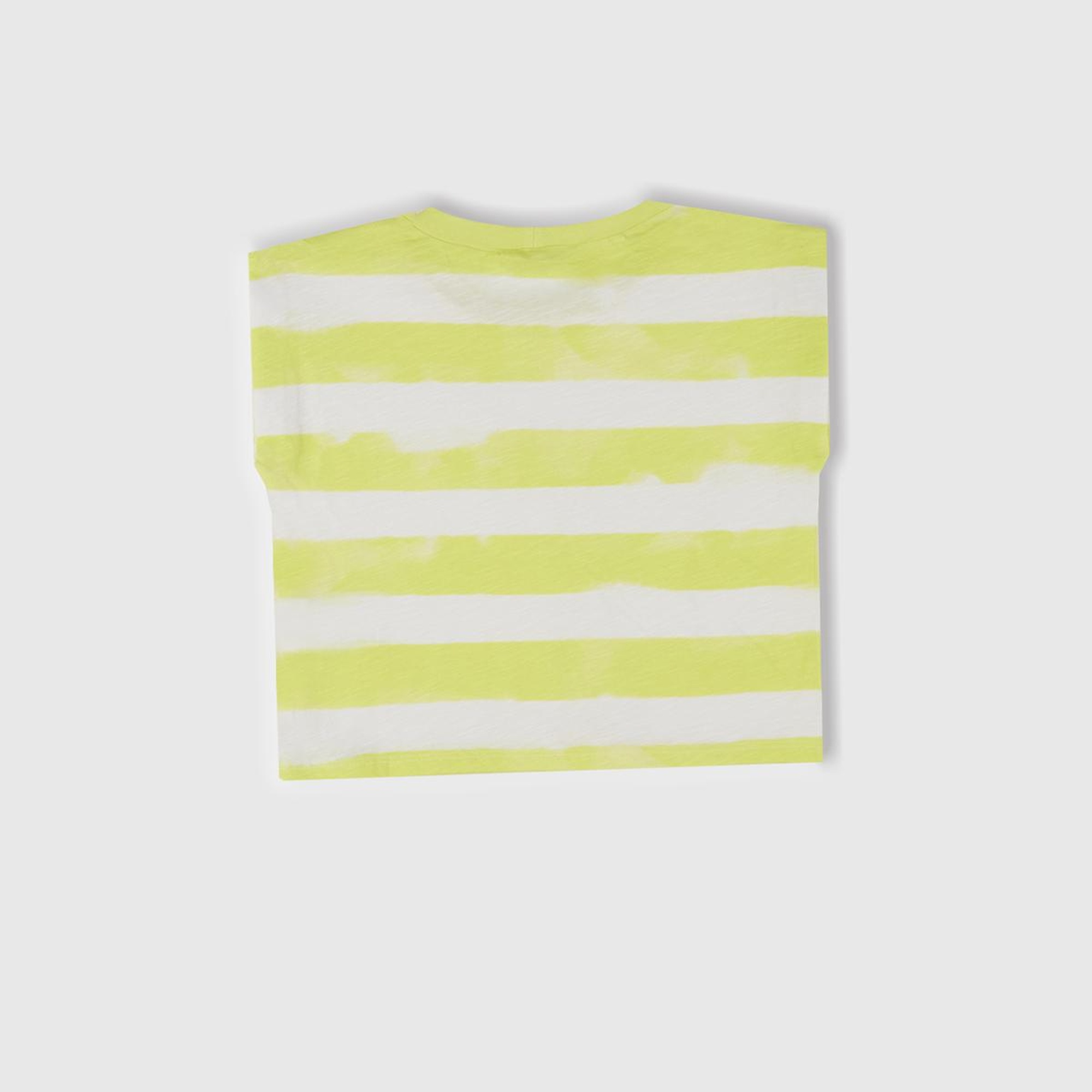 Kız Çocuk Sarı Çizgili Boynu Nervürlü Logo Etiketi Detaylı Kolsuz T-Shirt