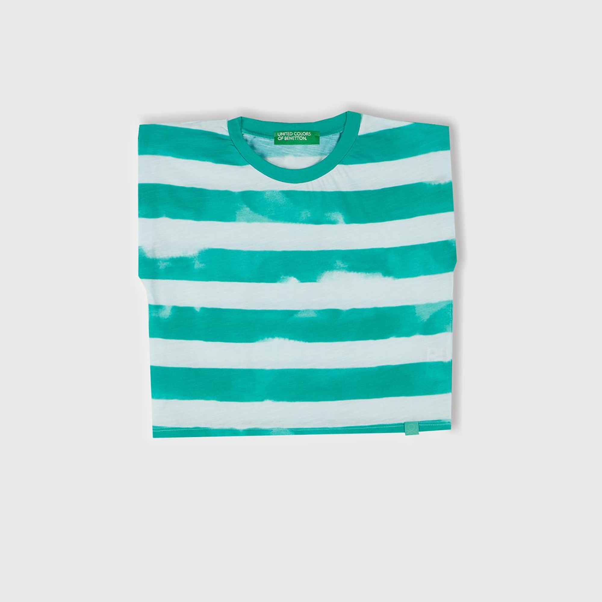 Kız Çocuk Yeşil Çizgili Boynu Nervürlü Logo Etiketi Detaylı Kolsuz T-Shirt