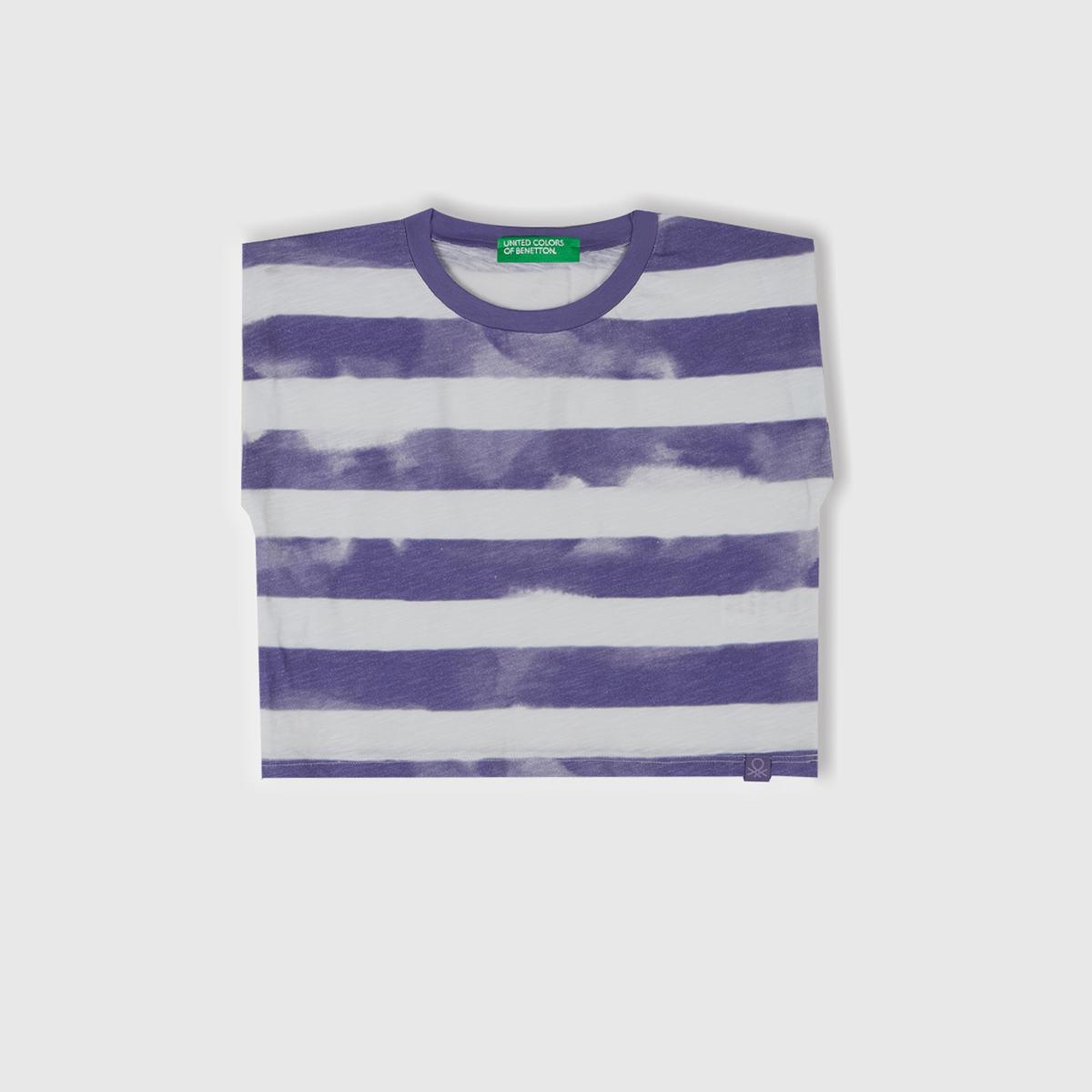 Kız Çocuk Mor Çizgili Boynu Nervürlü Logo Etiketi Detaylı Kolsuz T-Shirt