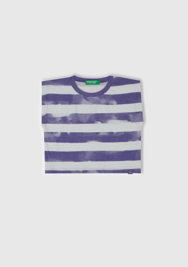  Kız Çocuk Mor Çizgili Boynu Nervürlü Logo Etiketi Detaylı Kolsuz T-Shirt