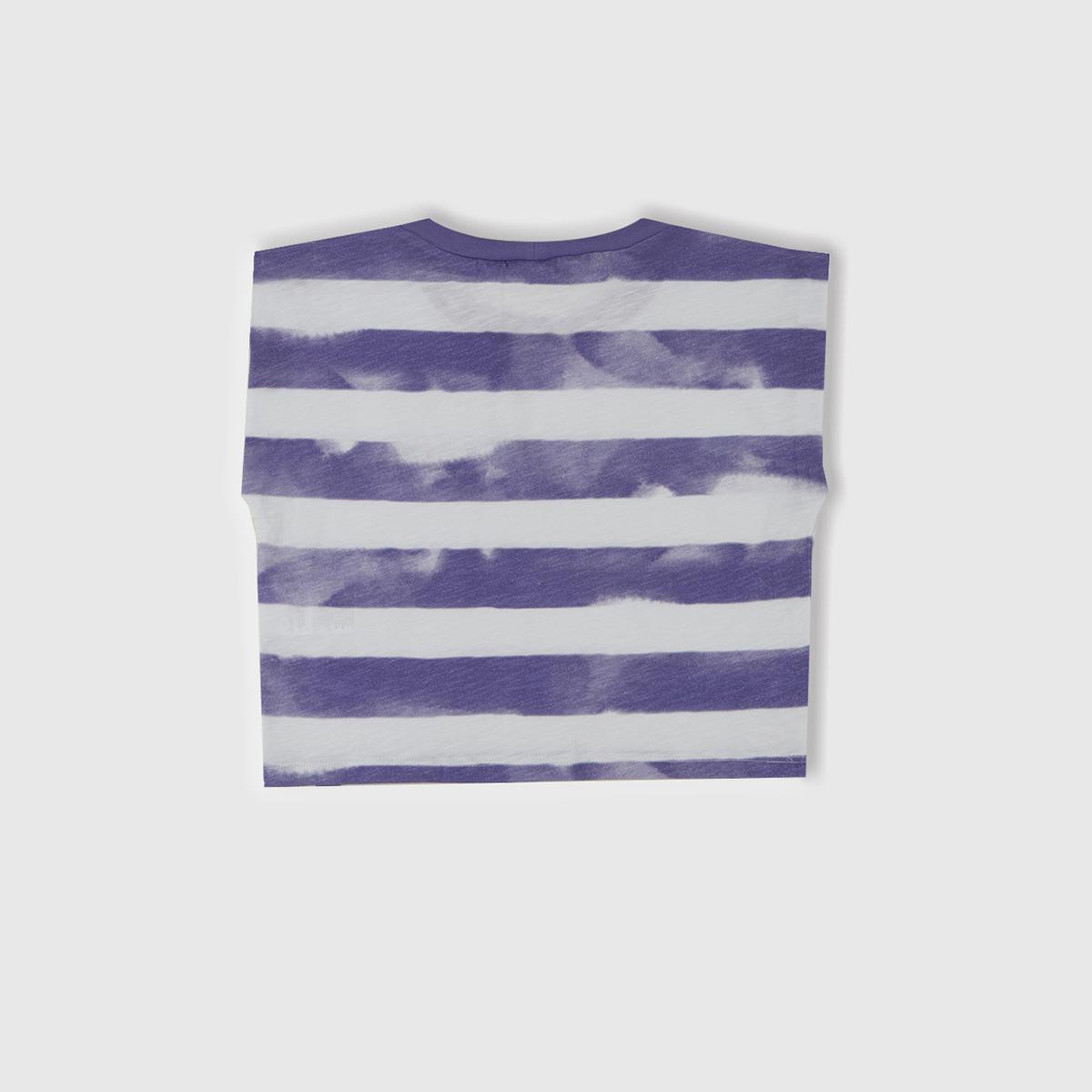 Kız Çocuk Mor Çizgili Boynu Nervürlü Logo Etiketi Detaylı Kolsuz T-Shirt
