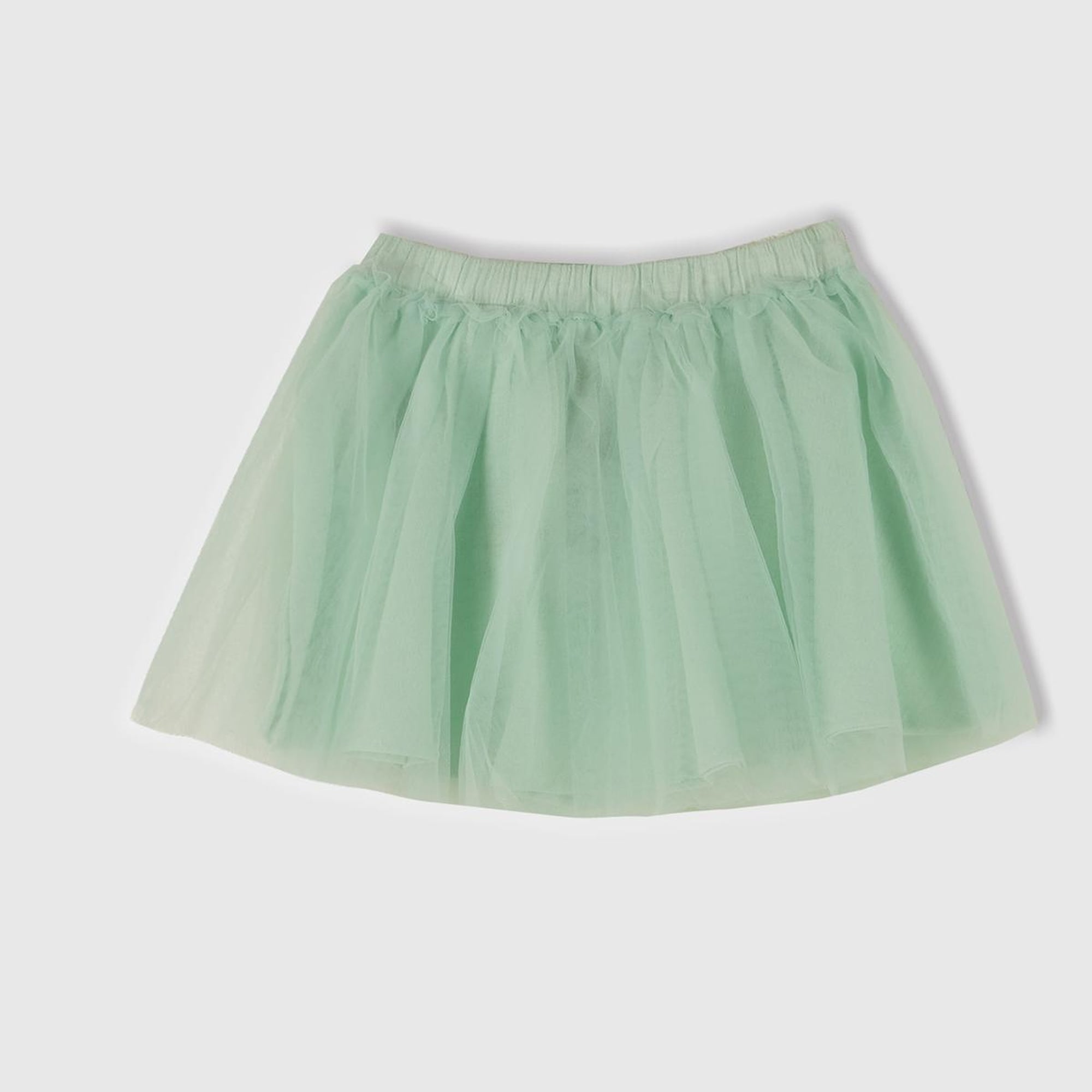 Kız Çocuk Su Yeşili Tül Detaylı Beli Lastikli Pileli Etek