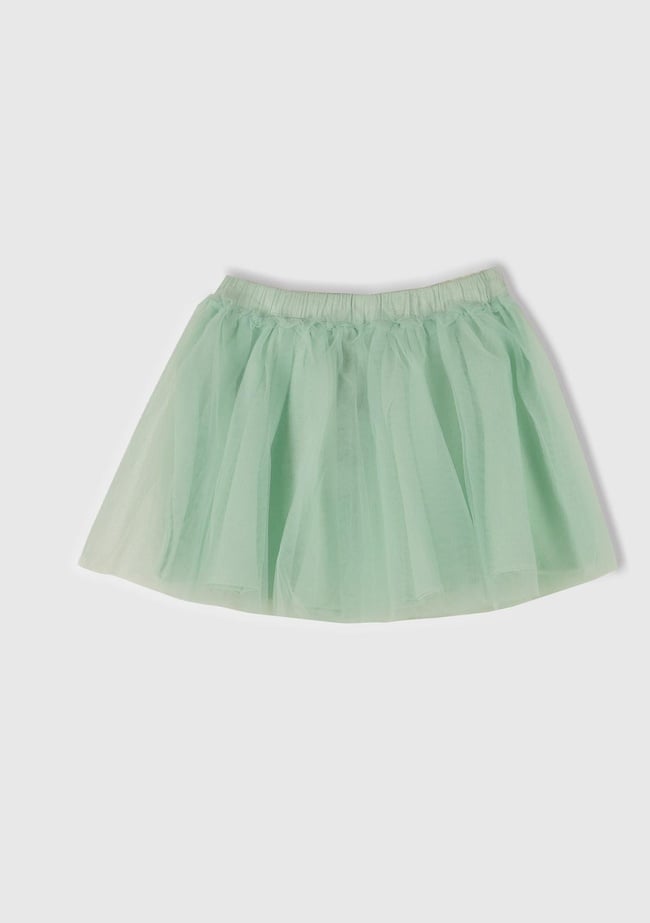  Kız Çocuk Su Yeşili Tül Detaylı Beli Lastikli Pileli Etek
