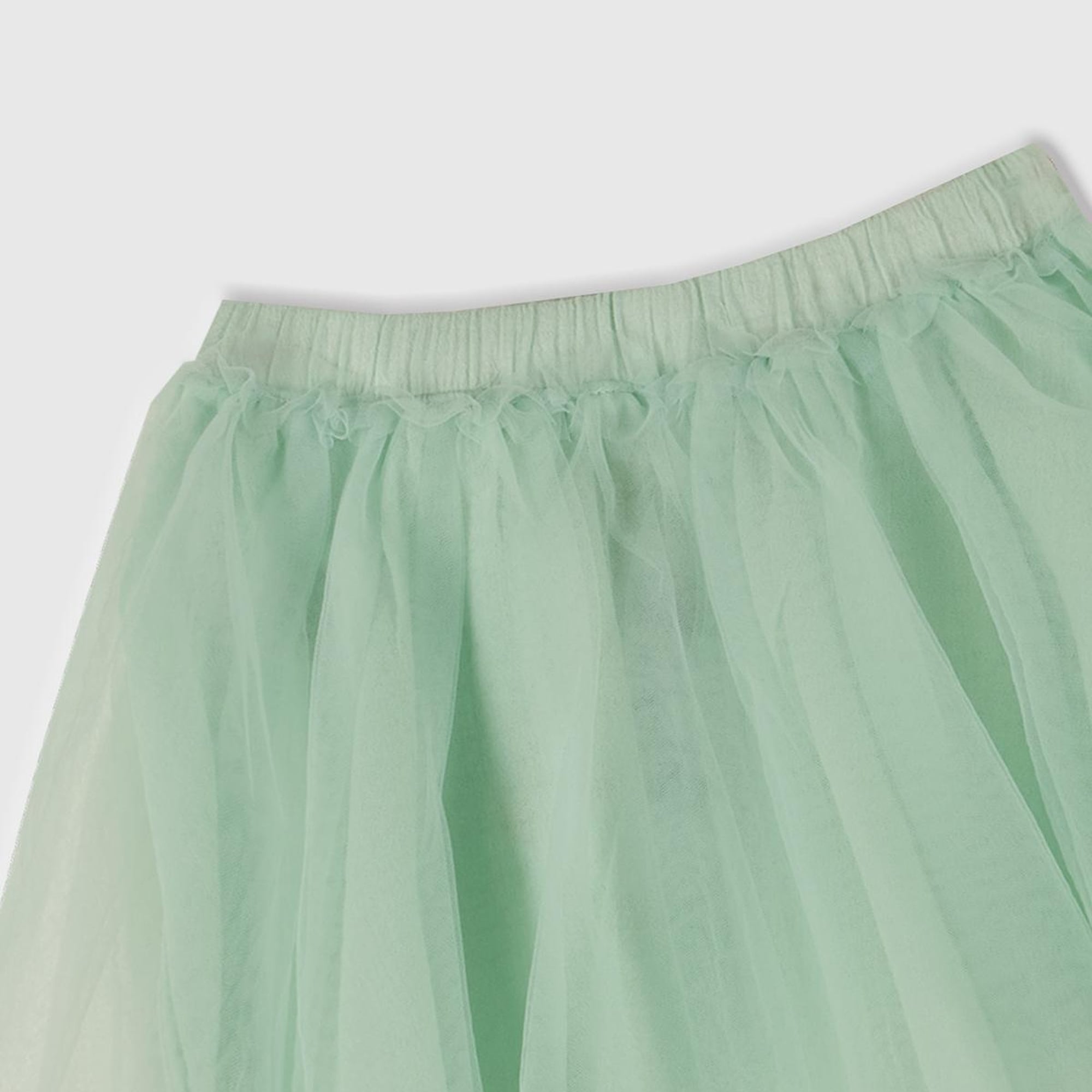 Kız Çocuk Su Yeşili Tül Detaylı Beli Lastikli Pileli Etek
