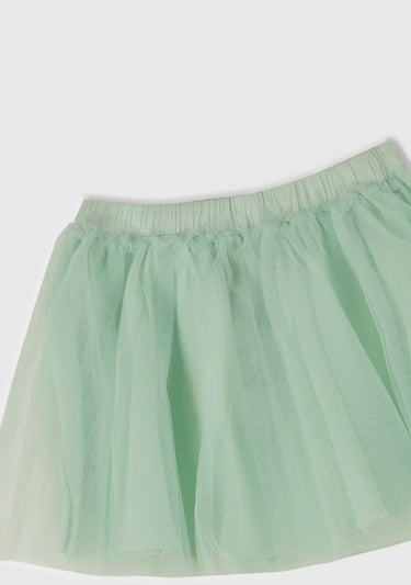  Kız Çocuk Su Yeşili Tül Detaylı Beli Lastikli Pileli Etek