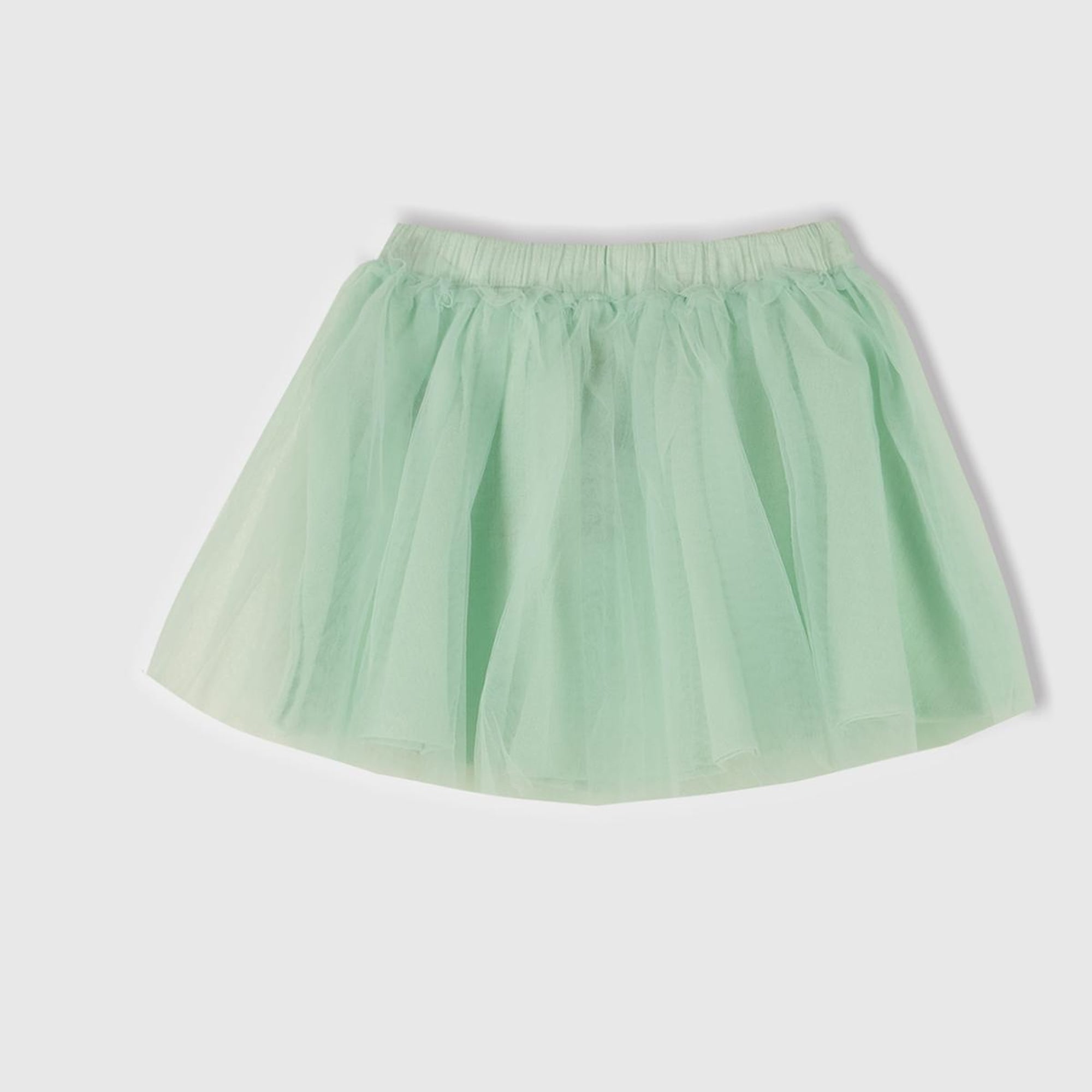 Kız Çocuk Su Yeşili Tül Detaylı Beli Lastikli Pileli Etek