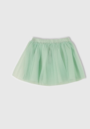 Kız Çocuk Su Yeşili Tül Detaylı Beli Lastikli Pileli Etek