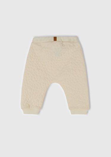  Bebek Ekru Jakarlı Logo Detaylı Dekoratif İpli Ribanalı Eşofman Altı