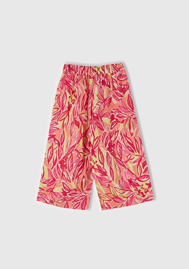  Kız Çocuk Turuncu Viskoz Karışımlı Beli Kuşaklı Palazzo Pantolon