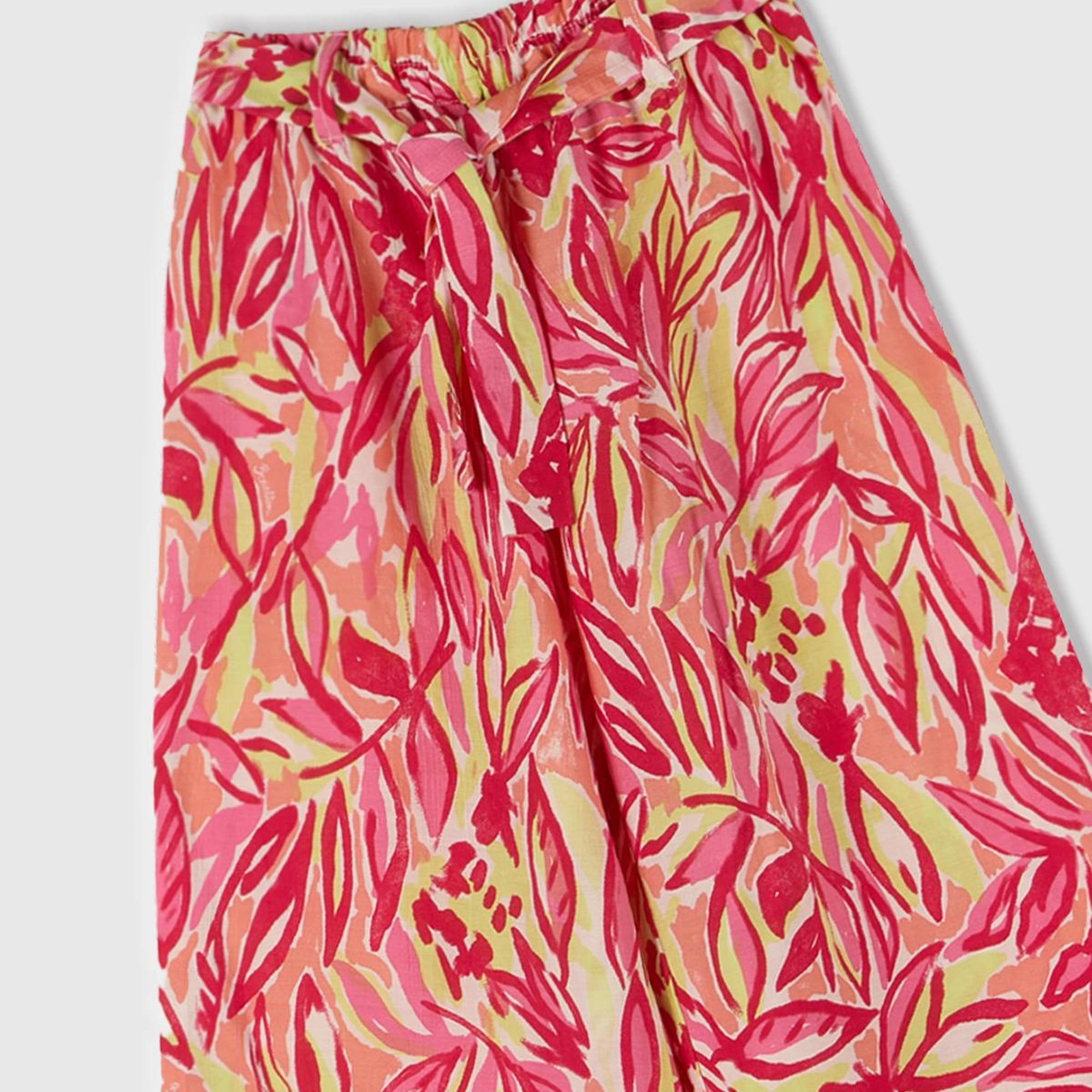 Kız Çocuk Turuncu Viskoz Karışımlı Beli Kuşaklı Palazzo Pantolon