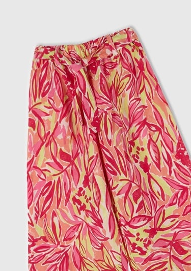  Kız Çocuk Turuncu Viskoz Karışımlı Beli Kuşaklı Palazzo Pantolon