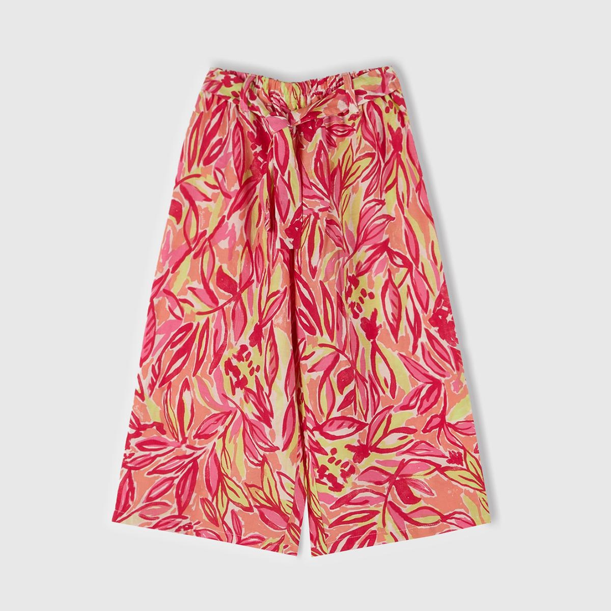 Kız Çocuk Turuncu Viskoz Karışımlı Beli Kuşaklı Palazzo Pantolon