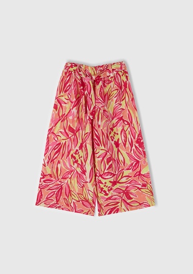  Kız Çocuk Turuncu Viskoz Karışımlı Beli Kuşaklı Palazzo Pantolon