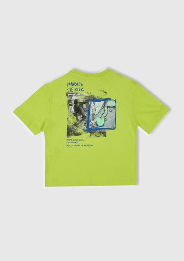  Erkek Çocuk Sarı Fotoğraf Baskılı Oversize T-Shirt