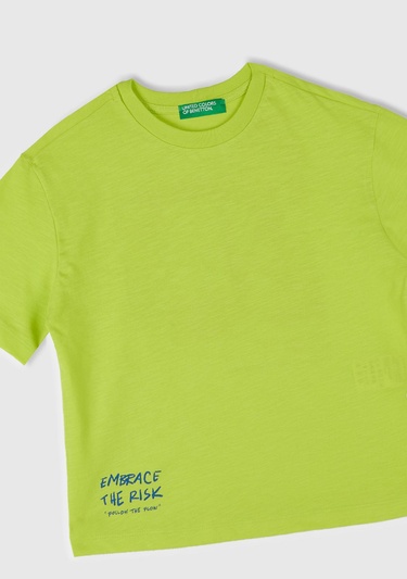  Erkek Çocuk Sarı Fotoğraf Baskılı Oversize T-Shirt