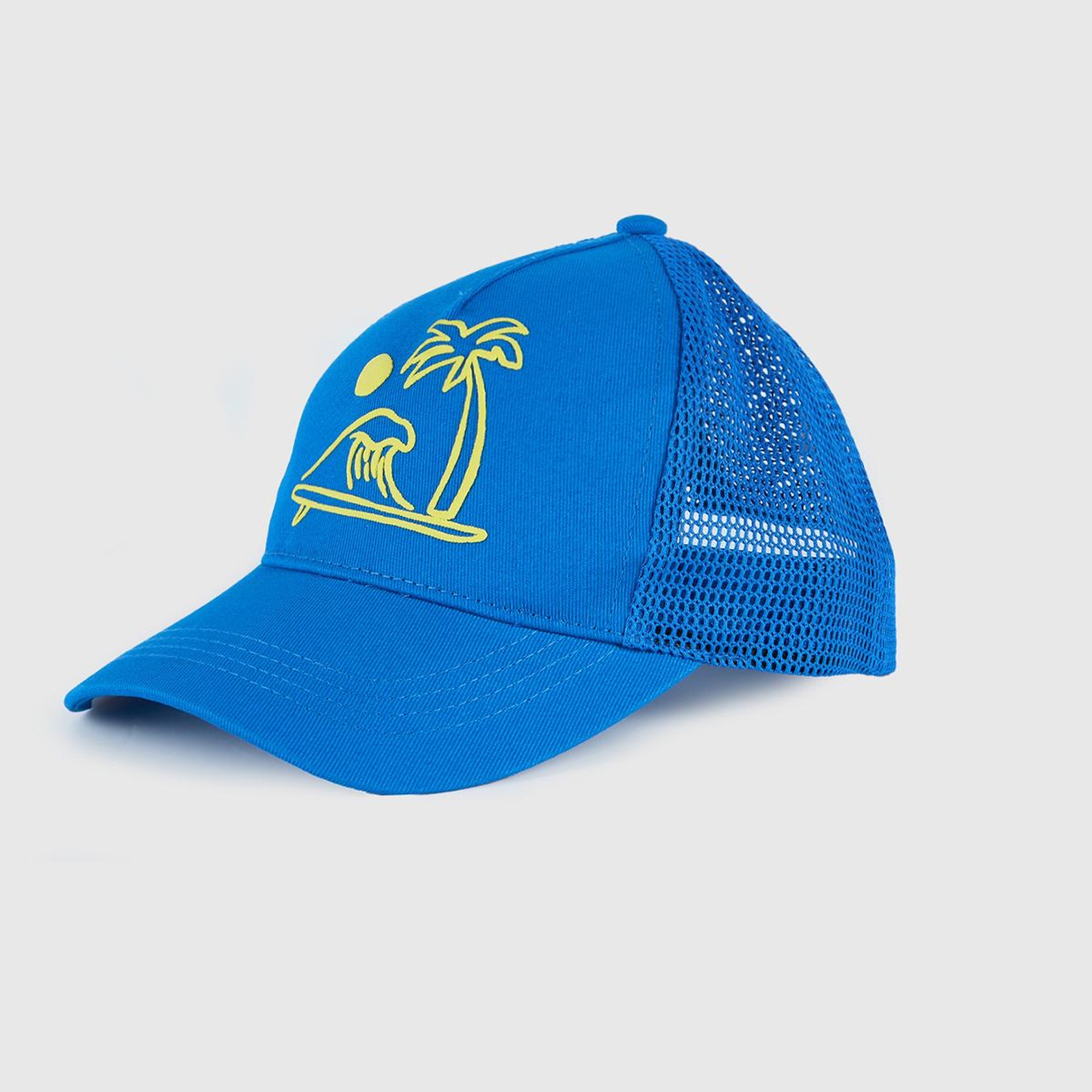 Erkek Çocuk Saks Mavi Önü Grafik Baskılı Arkası Fileli Ayarlanabilir Kep Şapka