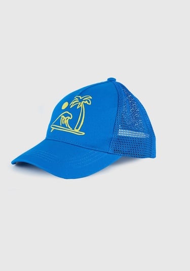  Erkek Çocuk Saks Mavi Önü Grafik Baskılı Arkası Fileli Ayarlanabilir Kep Şapka