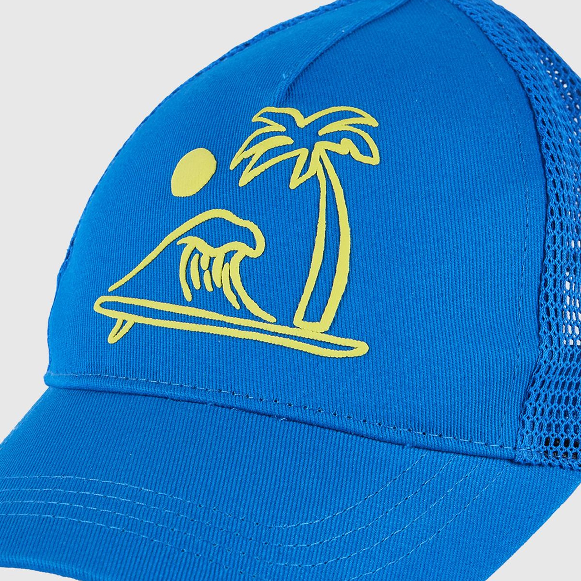 Erkek Çocuk Saks Mavi Önü Grafik Baskılı Arkası Fileli Ayarlanabilir Kep Şapka