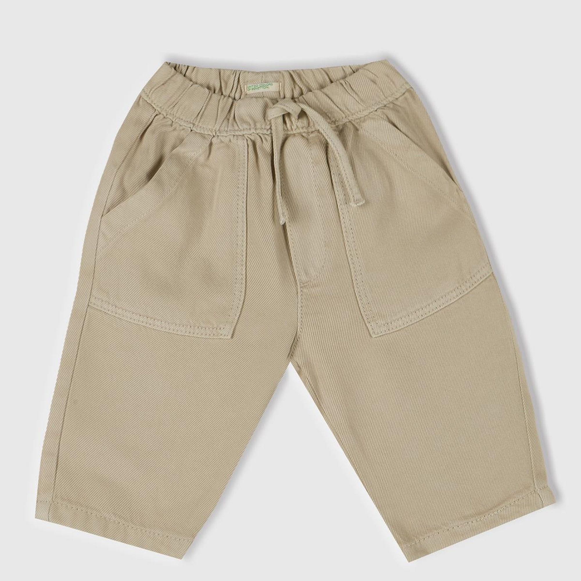 Bebek Ekru Logo Detaylı Beli Lastikli Büzgü İpli Yama Cepli Pantolon