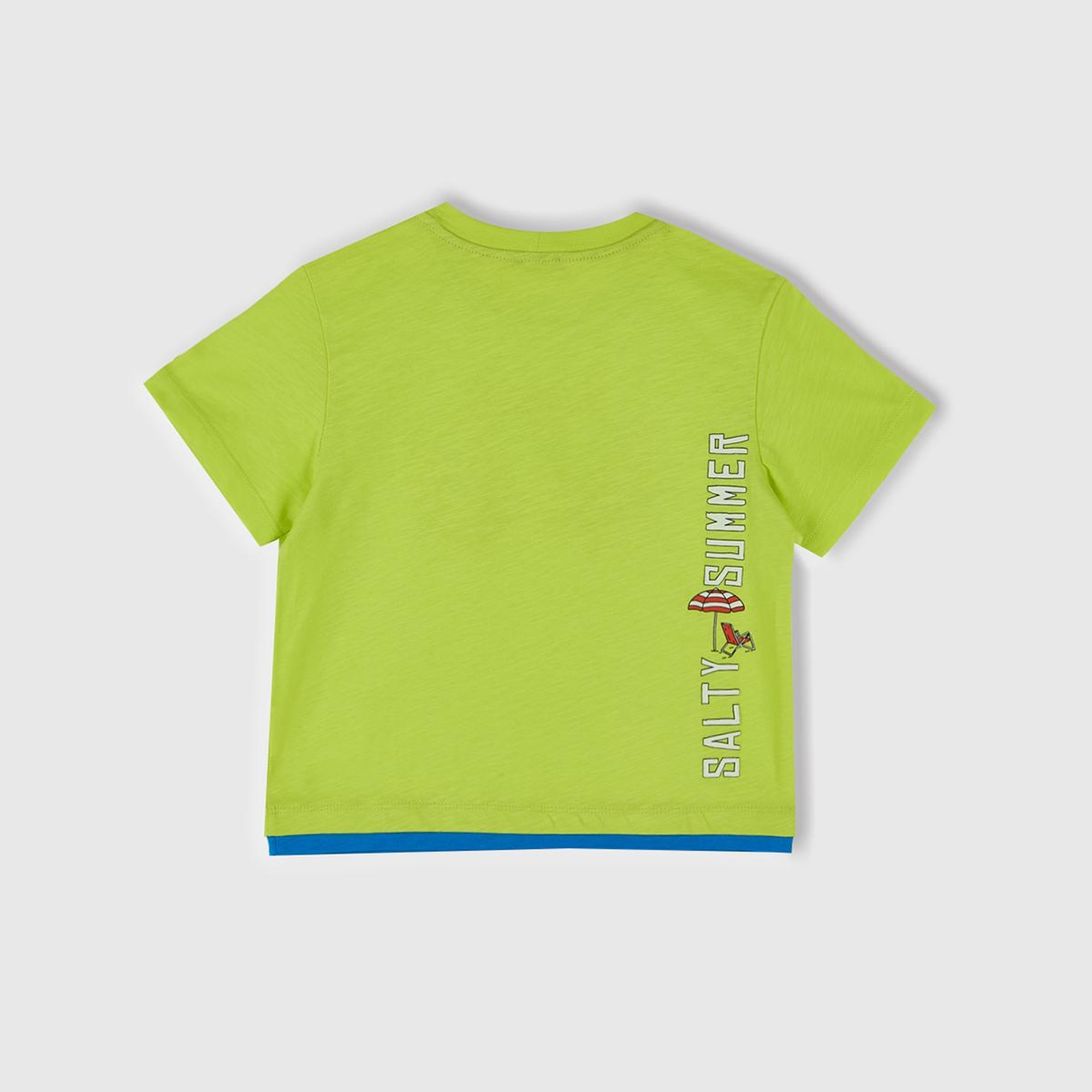 Erkek Çocuk Sarı Önü ve Arkası Baskılı Kabartmalı Kontrast Renkli T-Shirt