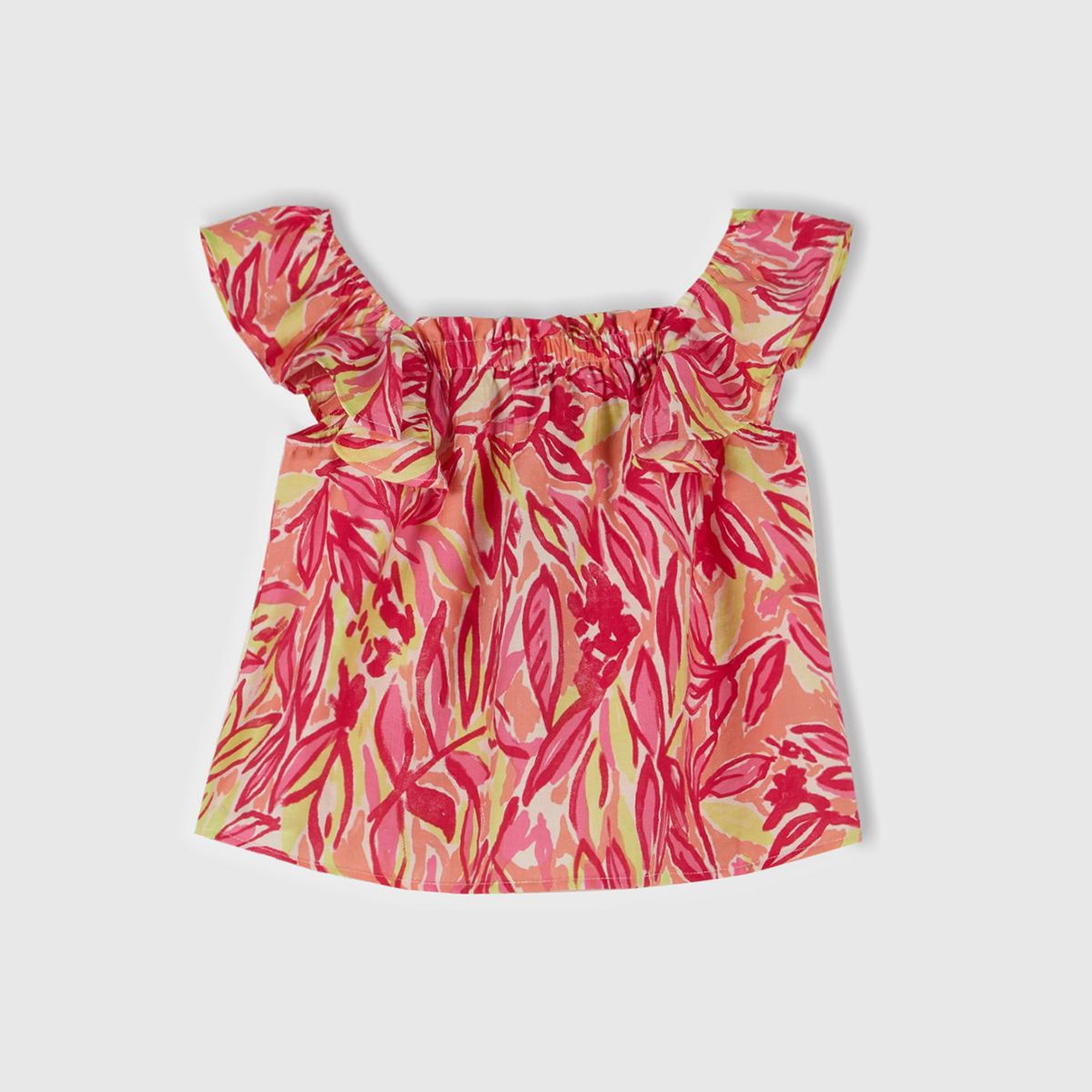 Kız Çocuk Turuncu Viskoz Karışımlı Baskılı Hafif Bol Kesim Omuz Askılı Üst