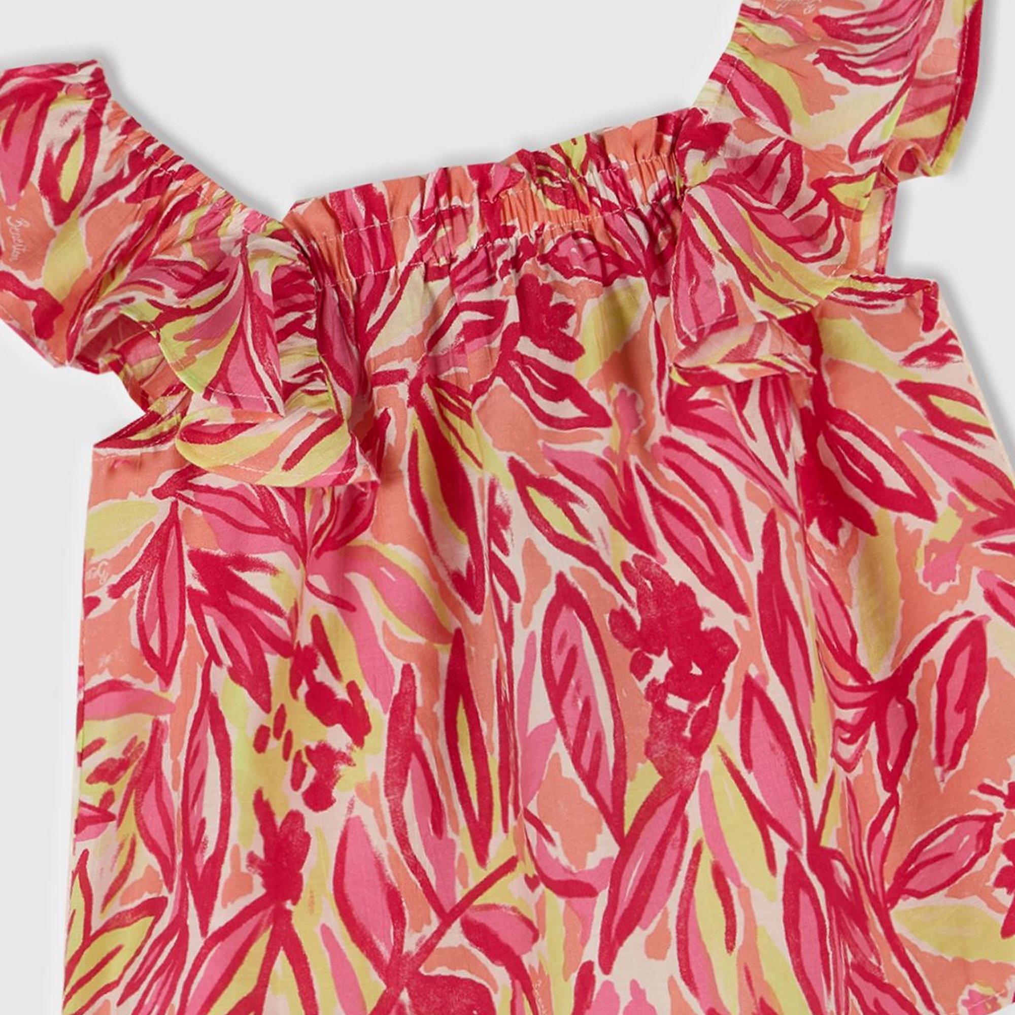 Kız Çocuk Turuncu Viskoz Karışımlı Baskılı Hafif Bol Kesim Omuz Askılı Üst