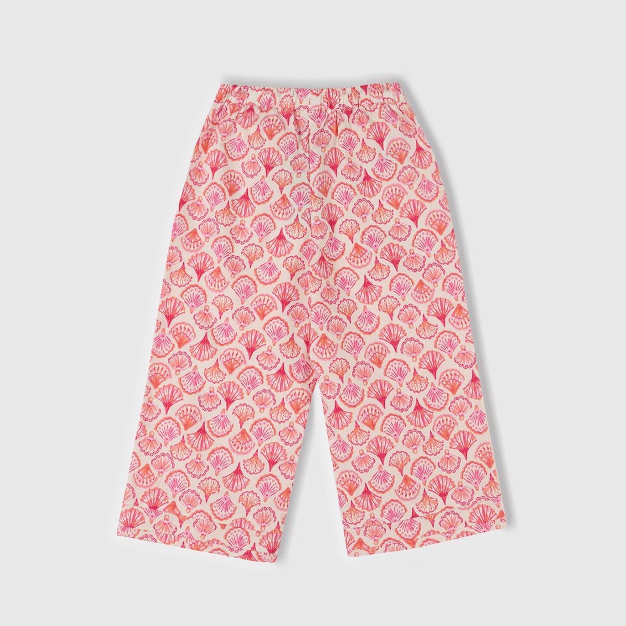 Kız Çocuk Pembe Desenli Büzgü İpli Wide Leg Pantolon