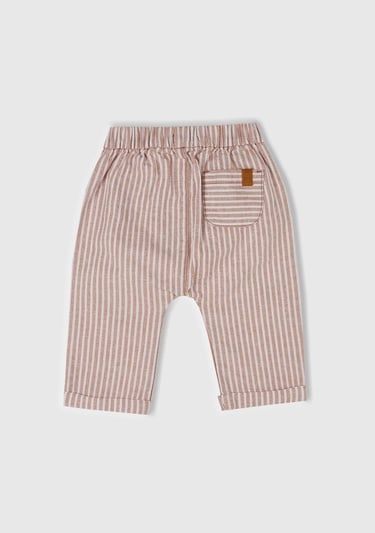 Bebek Bej Çizgili Arkası Logolu Yama Cepli Beli Lastikli Pantolon