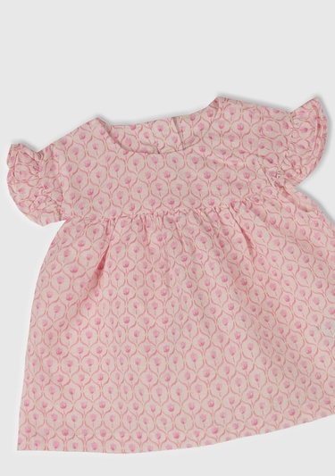  Bebek Toz Pembe Tamamı Desenli Kolu Fırfırlı Arkası Düğmeli Gömlek