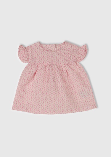  Bebek Toz Pembe Tamamı Desenli Kolu Fırfırlı Arkası Düğmeli Gömlek