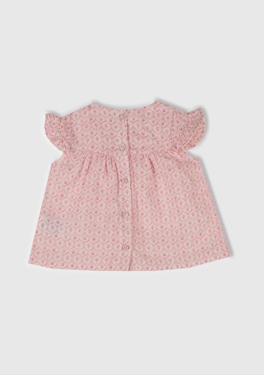  Bebek Toz Pembe Tamamı Desenli Kolu Fırfırlı Arkası Düğmeli Gömlek