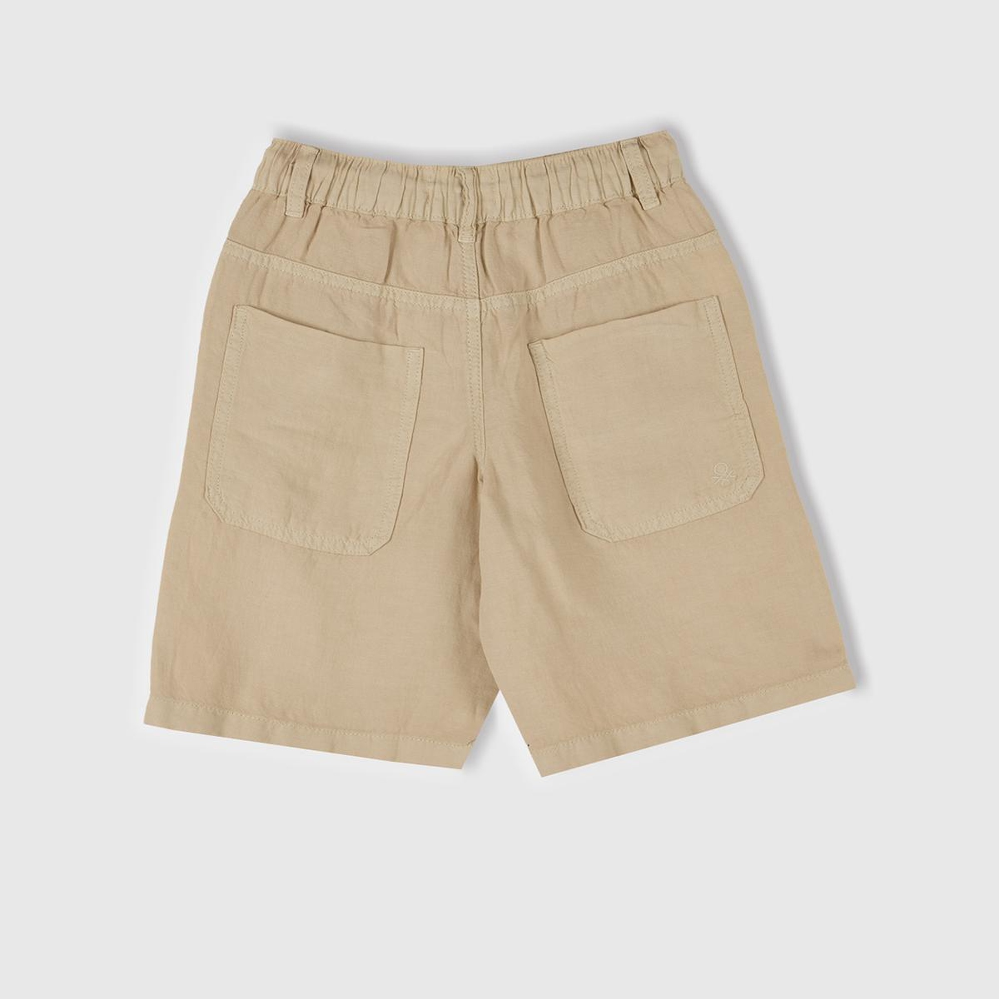 Erkek Çocuk Bej Liyosel ve Keten Karışımlı Büzgü İpli Cepli Bermuda Şort