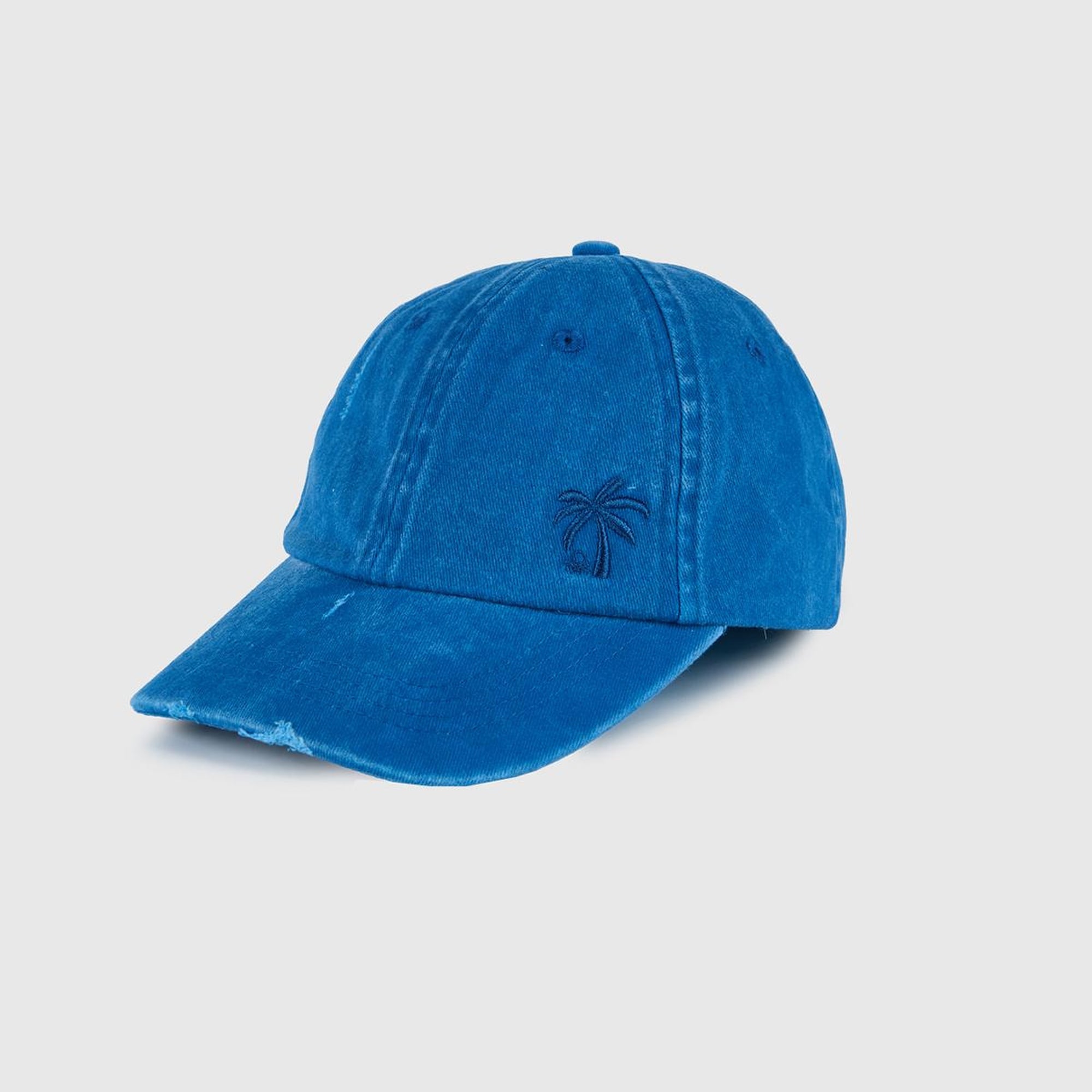 Erkek Çocuk Saks Mavi Yırtıklı Eskitilmiş Efektli Nakış İşlemeli Kep Şapka