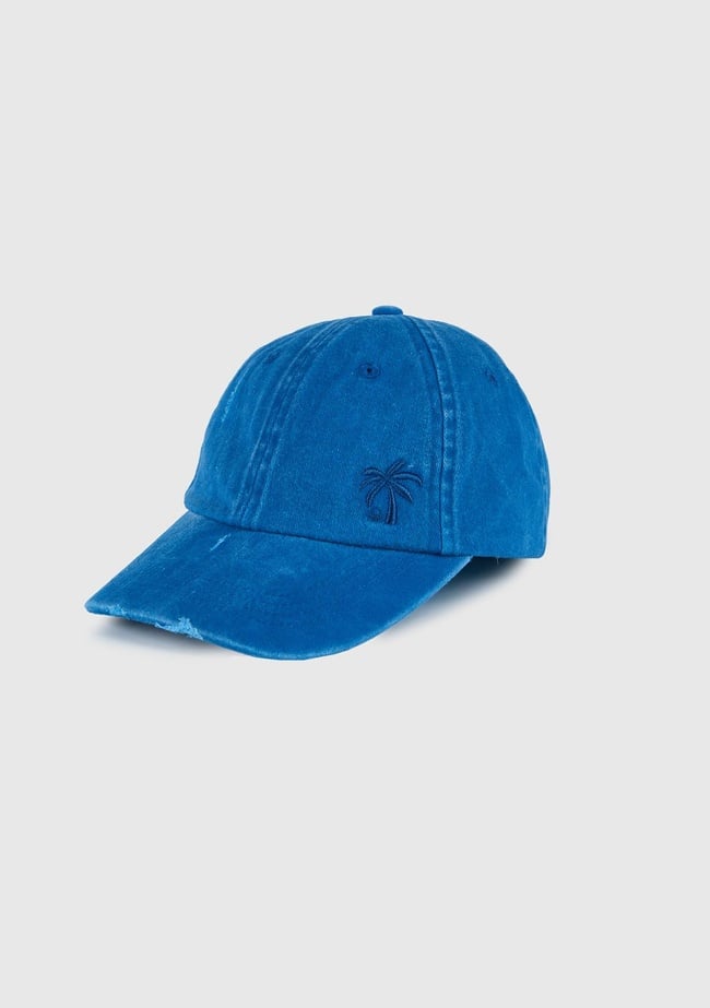  Erkek Çocuk Saks Mavi Yırtıklı Eskitilmiş Efektli Nakış İşlemeli Kep Şapka