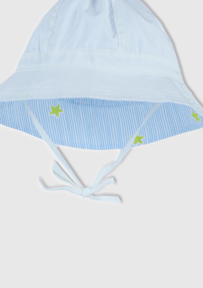  Bebek Beyaz Baskı Detaylı Çift Taraflı İpli Bucket Şapka