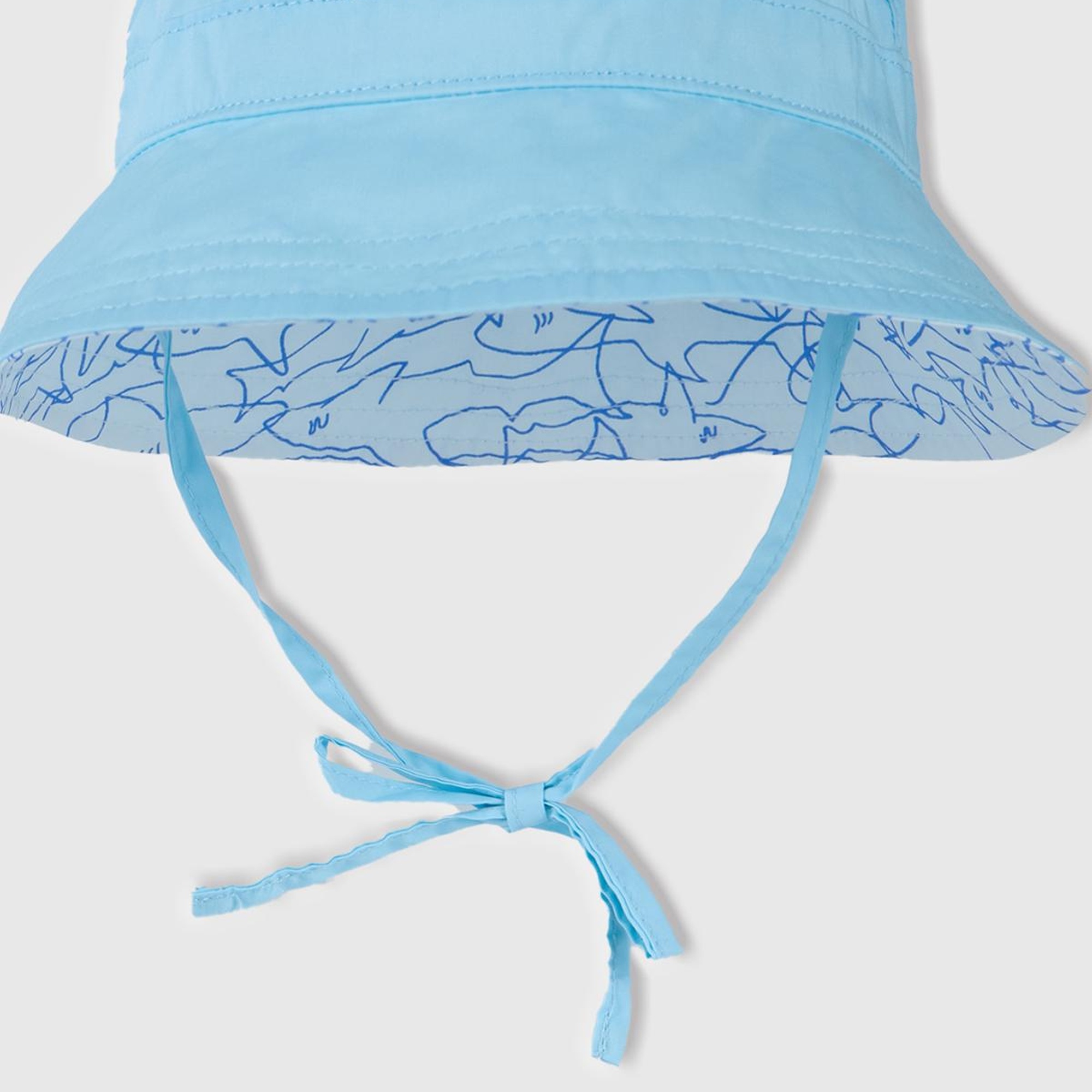 Bebek Turkuaz Baskı Detaylı Çift Taraflı İpli Bucket Şapka